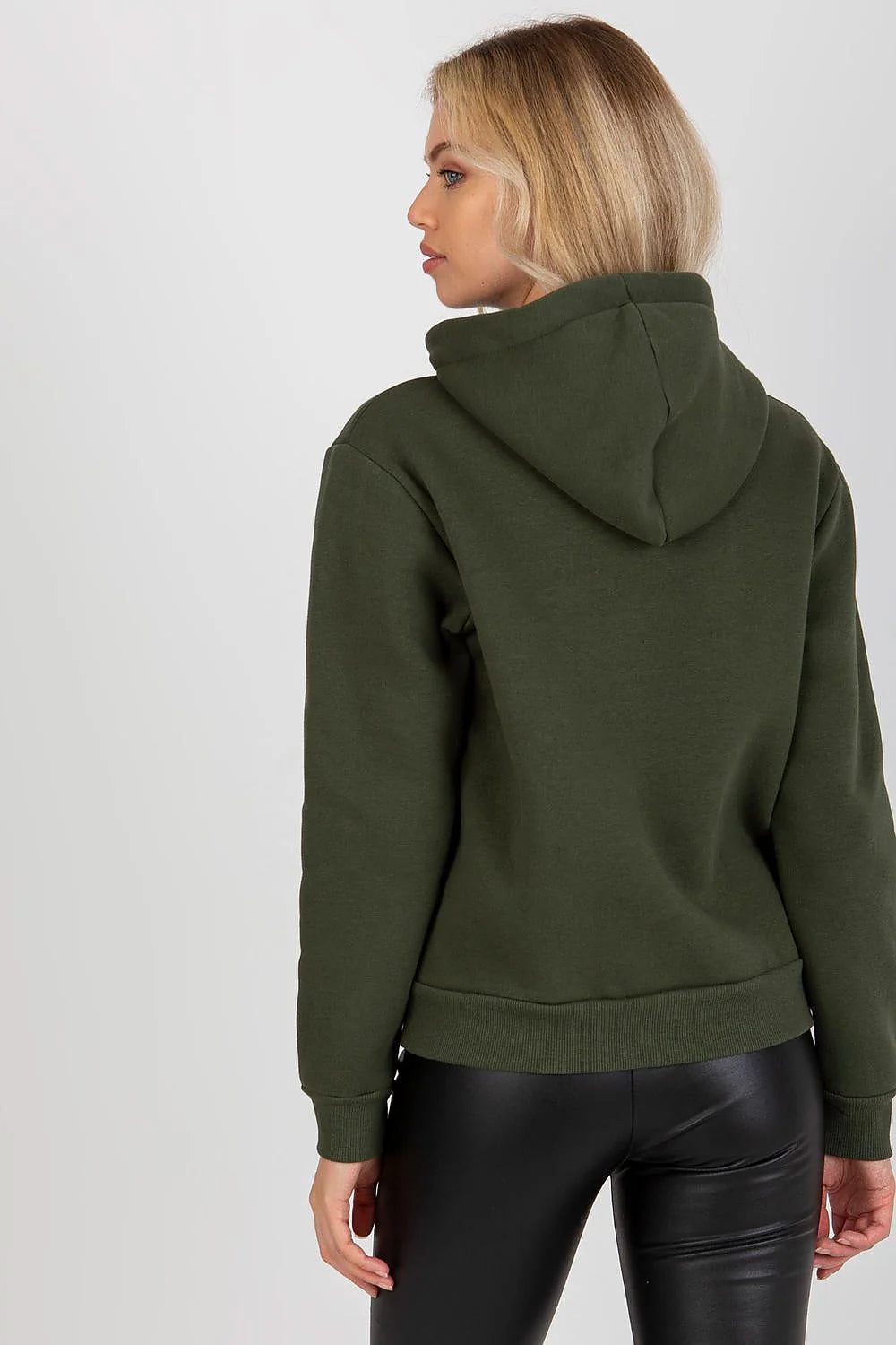 Sweatshirt Rue Paris capuche manches longues couleur vert kaki look casual style streetwear taille ajustable femme