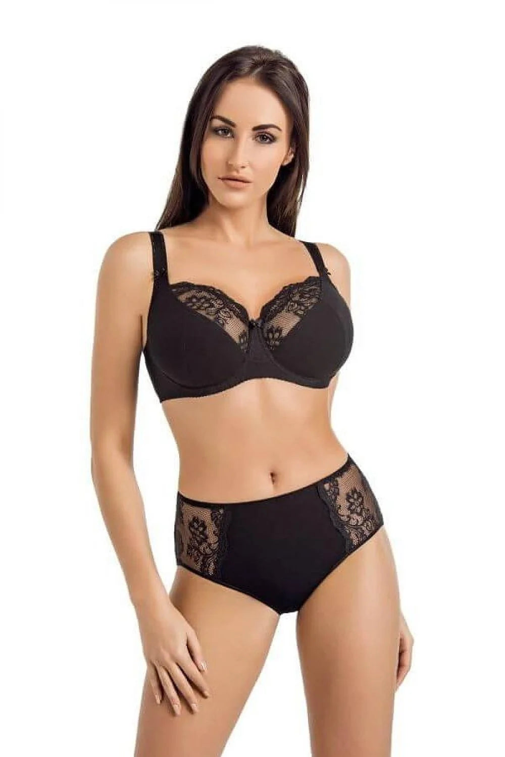 ensemble lingerie femme élégant dentelle noire soutiengorge armatures bonnets moulés bretelles réglables culotte taille haute microfibre stretch confortable maintien galbe