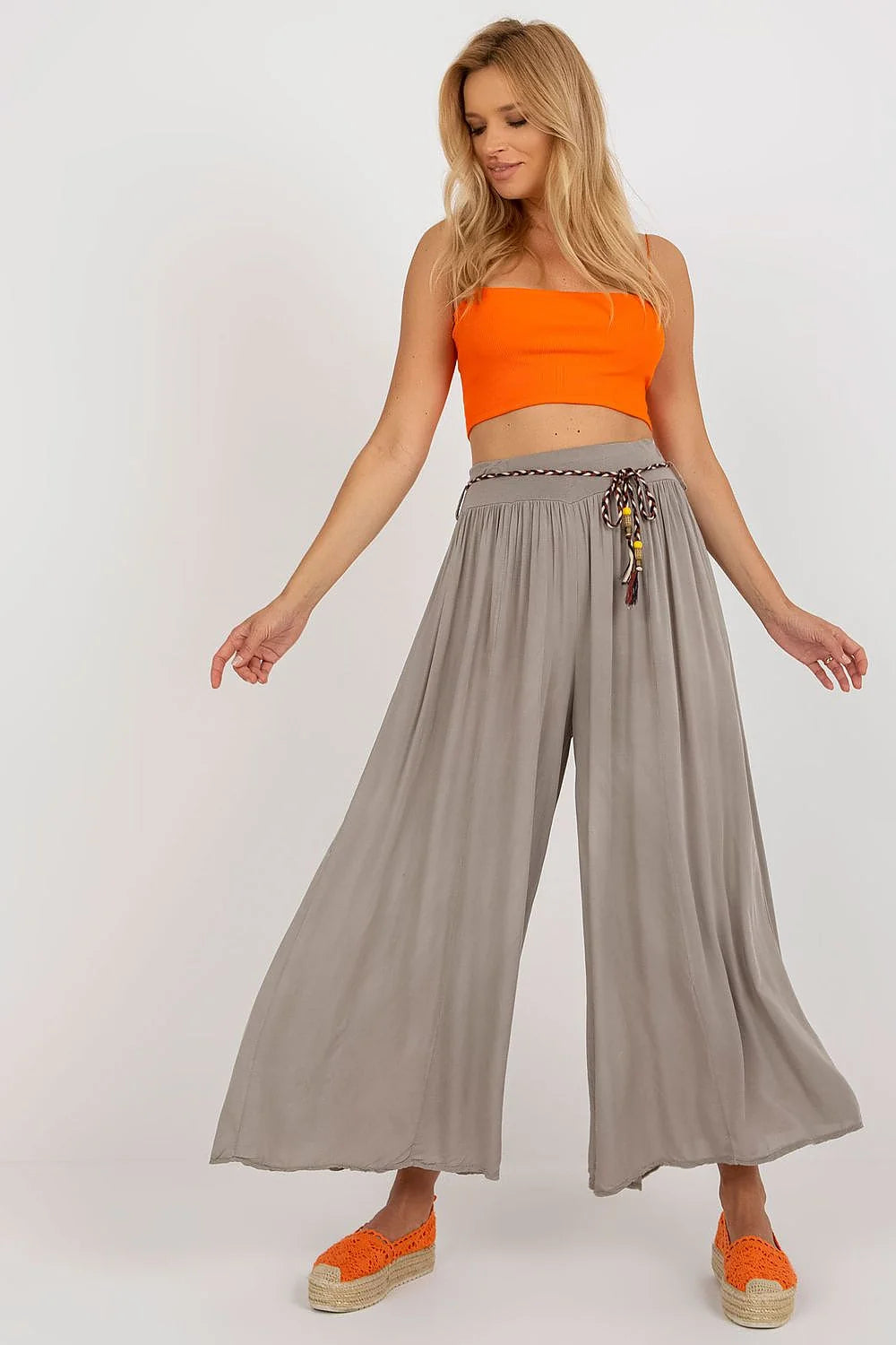 Pantalon femme Och Bella ample coupe fluide ceinture décorative viscose 100% taille élastique mode estivale