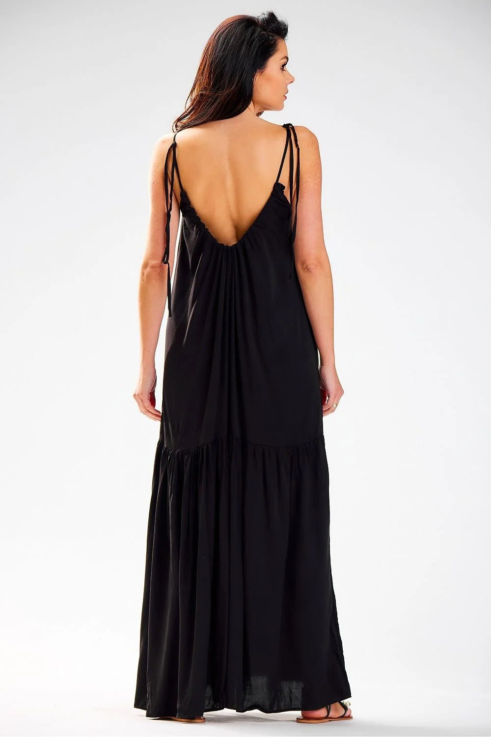Robe de jour awama été longue ample dos nu viscose noire fabrication polonaise femme