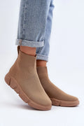 Bottines modernes pour femmes design élégant matériau textile extensible couleur beige sand tige montante semelle épaisse amorti confort maximal