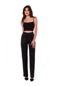 Pantalon femme Makover élégance confort satin taille haute coupe droite ceinture intégrée noir pologne fabrication haute qualité