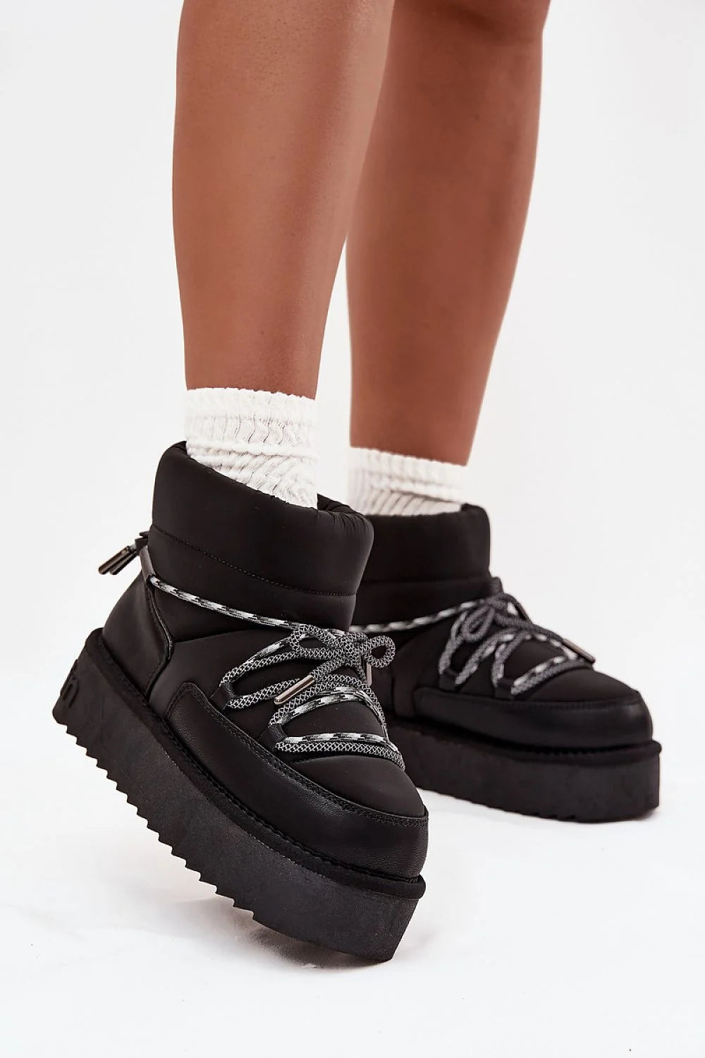 bottes neige femme DFranklin synthétique nylon imperméable légère doublure fourrure intérieure semelle caoutchouc antidérapante plateforme crantée 4cm similicuir lacets bicolores