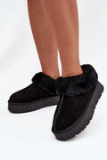 bottes neige femme suède noir col fourrure volumineuse doublure chaude plateforme crantée semelle caoutchouc antidérapante slipon confortable