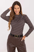 chemisier ajusté femme viscose polyester doux confortable durable manches longues col montant imprimé géométrique ovales noir marron beige