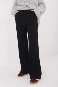 pantalon femme large noir taille haute ceinture élastiquée poches latérales revers ample tombé fluide extensible doux respirant structuré