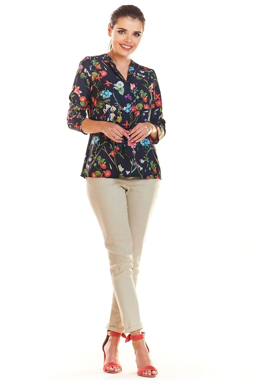 Blouse en polyester à imprimé floral coloré romantique et élégant pour femme, style casual chic