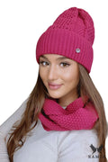 écharpe infinity snood bonnet slouch fuchsia vif tricot épais douillet chaud côtelé maille volumineux contemporain casual chic métallique