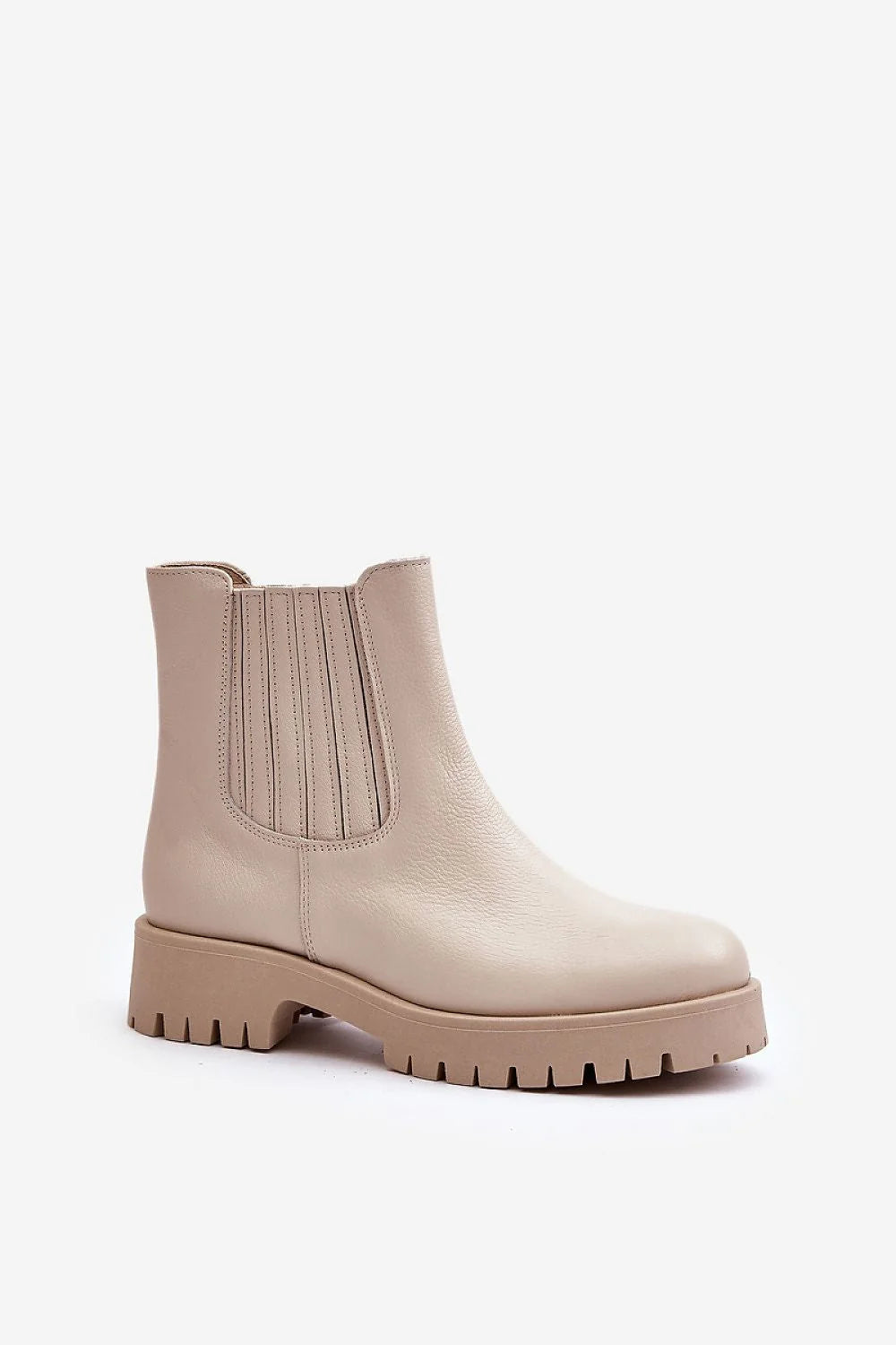 Bottines femmes cuir beige Chelsea élégantes élastiques confortables talon plat semelle caoutchouc occasion quotidienne mode moderne