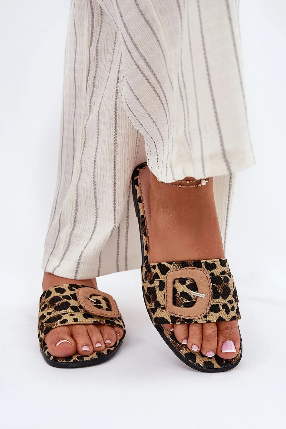 Sandales plates femme motif léopard textile semelle cuir artificiel été tendance style casual ouvertorte confortable 36-41
