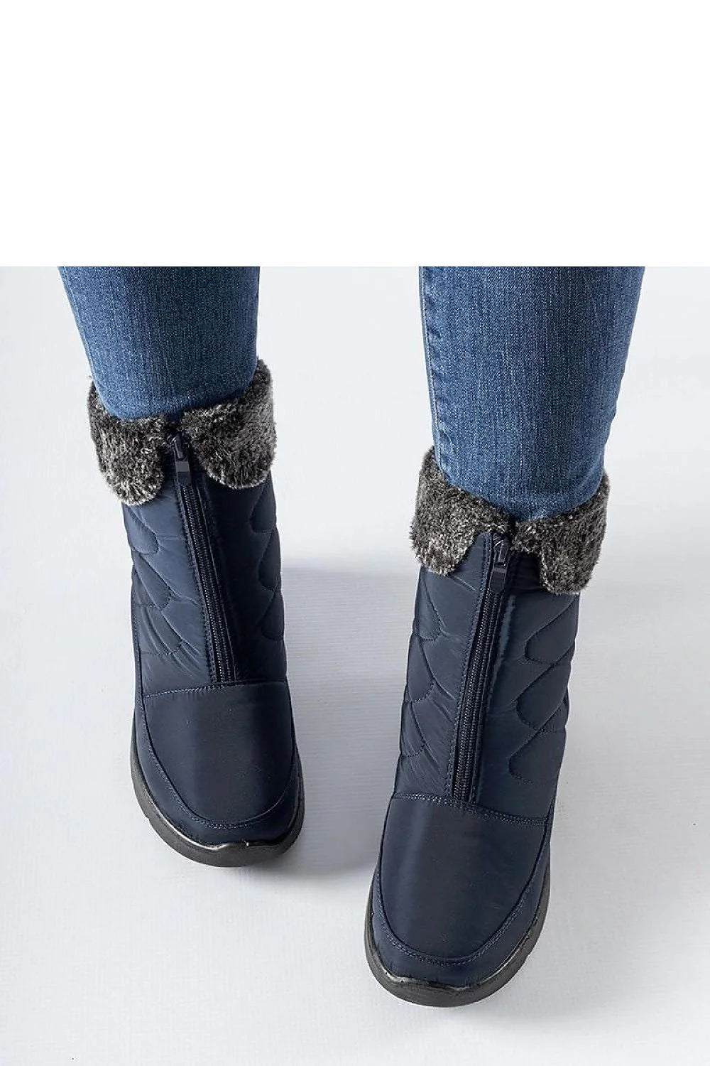 Bottes de neige pour femmes style moderne couleur bleu marine cuir synthétique talon compensé fourrure intérieure