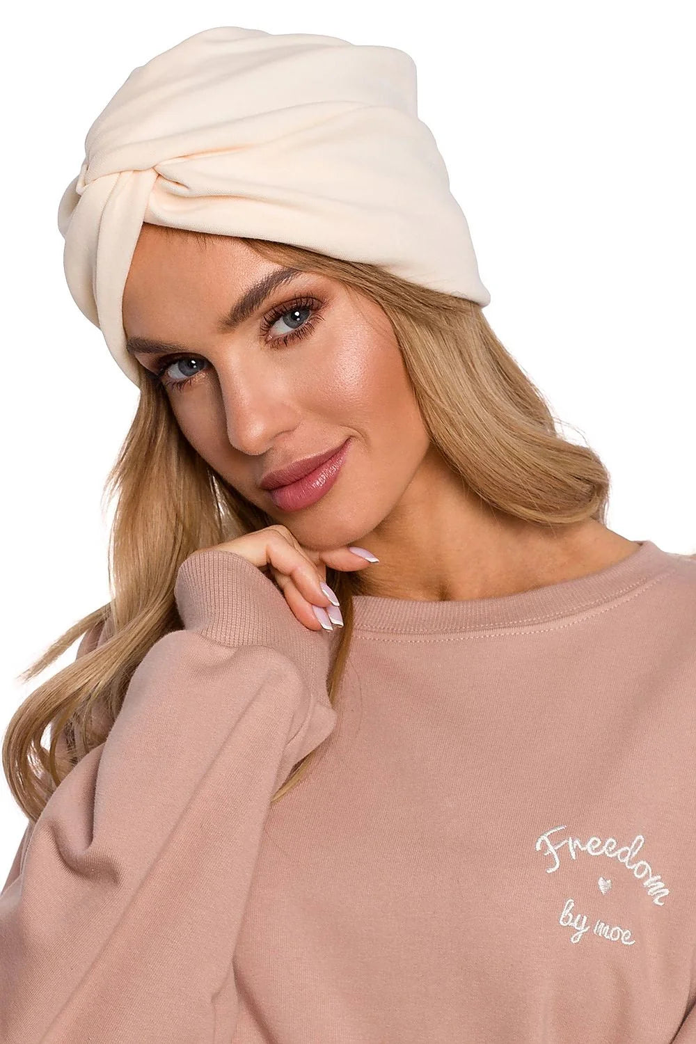 Ensemble turban et top femme coton mélangé bohème confortable élégant beige rosé brodé casual