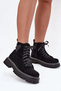bottines femme suédine écologique noir rangers cheville zip latéral lacets œillets métalliques semelle crantée plateforme patch cœur pailleté