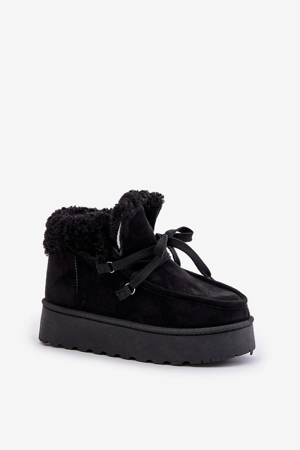 Bottines de neige pour femmes style moderne en suède noire doublure fourrure faux semelle épaisse élévation confort