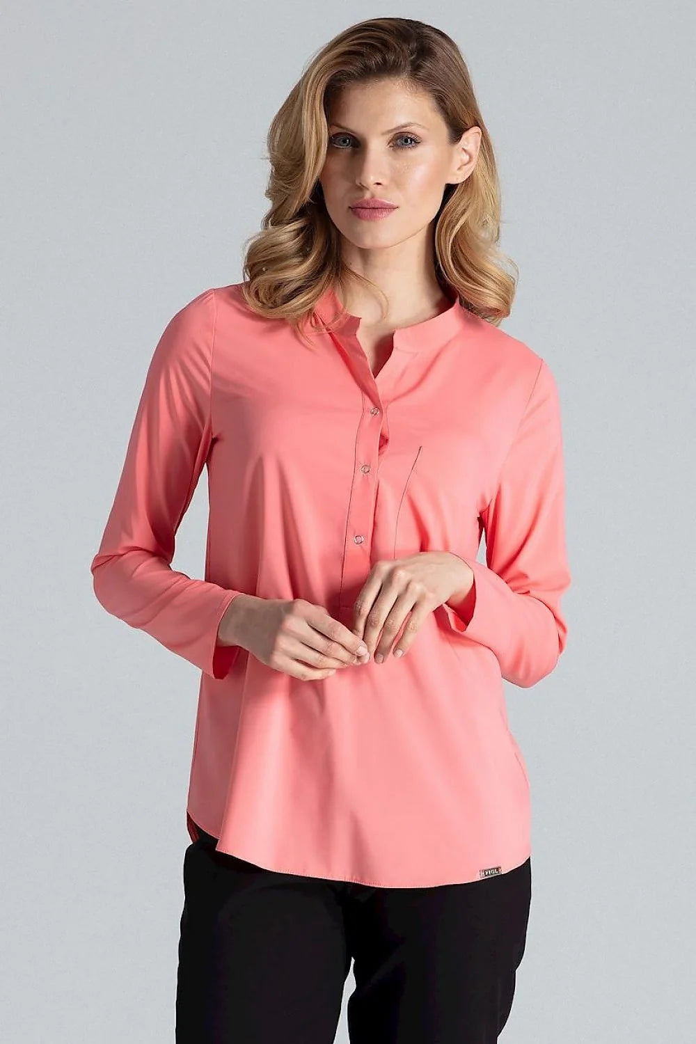Chemisier Figl élégant imprimé animal végétal couleurs naturelles manches longues col droit femme polyester élasthanne