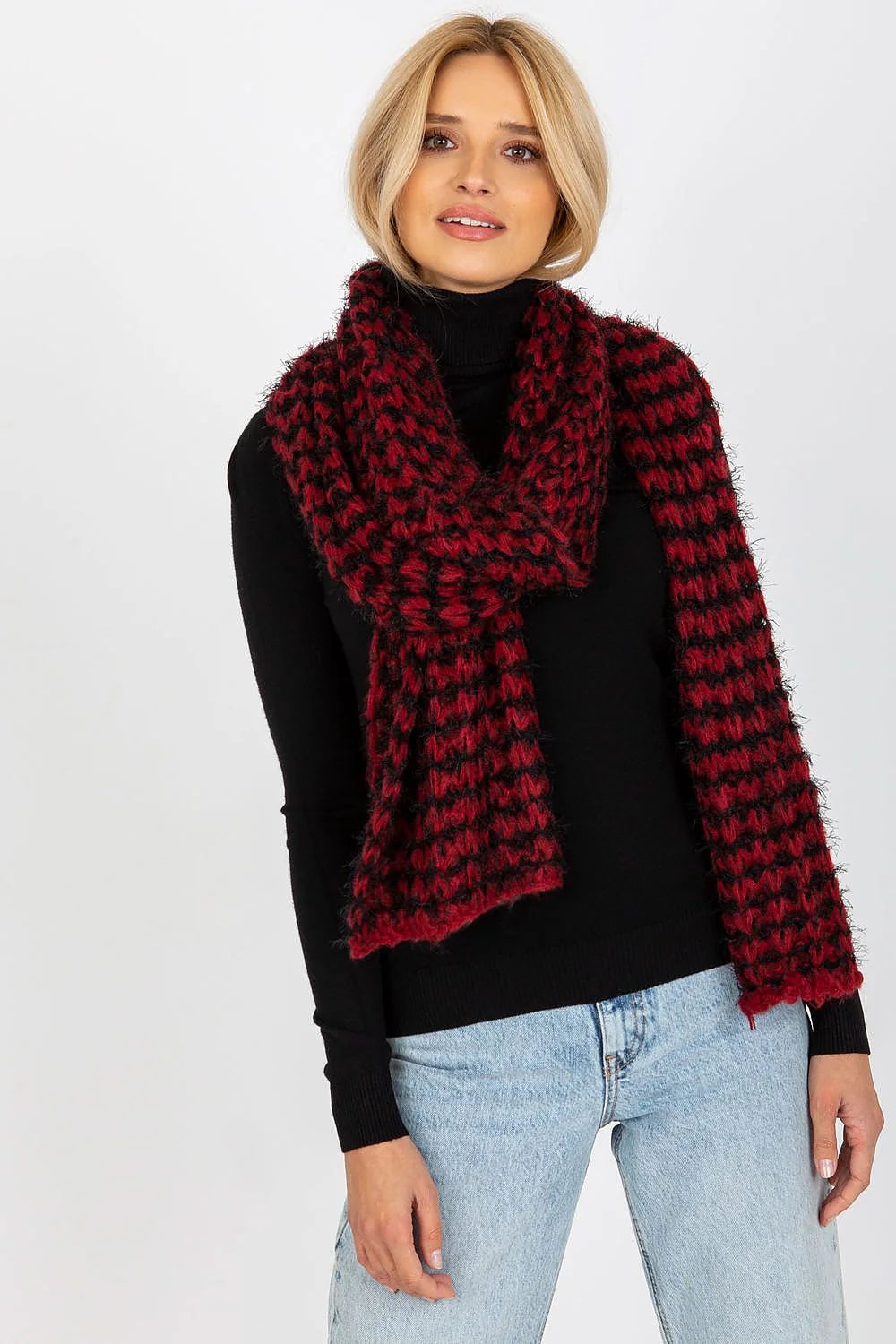 Écharpe tricotée chaude à motifs guépard rouge et noir pour femmes, acrylique 100%, style audacieux, longueur 220 cm, largeur 45 cm, automne-hiver