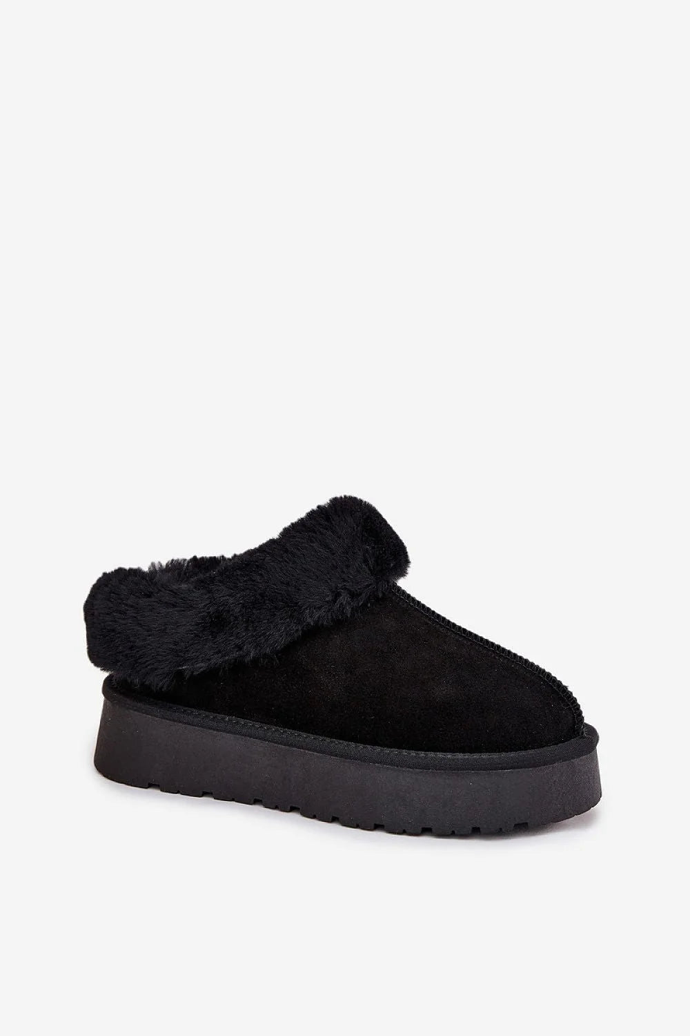 bottes neige femme suède noir col fourrure volumineuse doublure chaude plateforme crantée semelle caoutchouc antidérapante slipon confortable