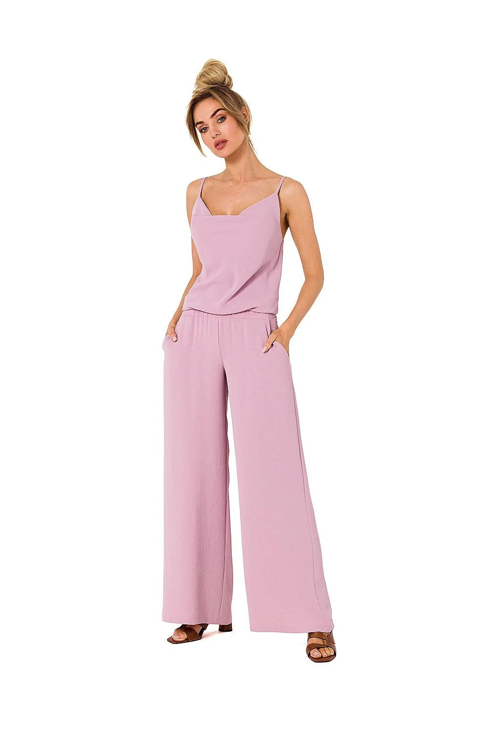 Combinaison Moe ensemble mode femme chic Casual Design drapé neckline thin straps Elastic waist Side pockets Flowy cut Polyester Elastane