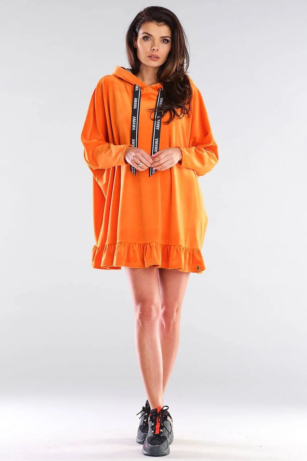 Robe sweat à capuche polyester spandex décontractée orange vif style moderne pour femme tendance streetwear