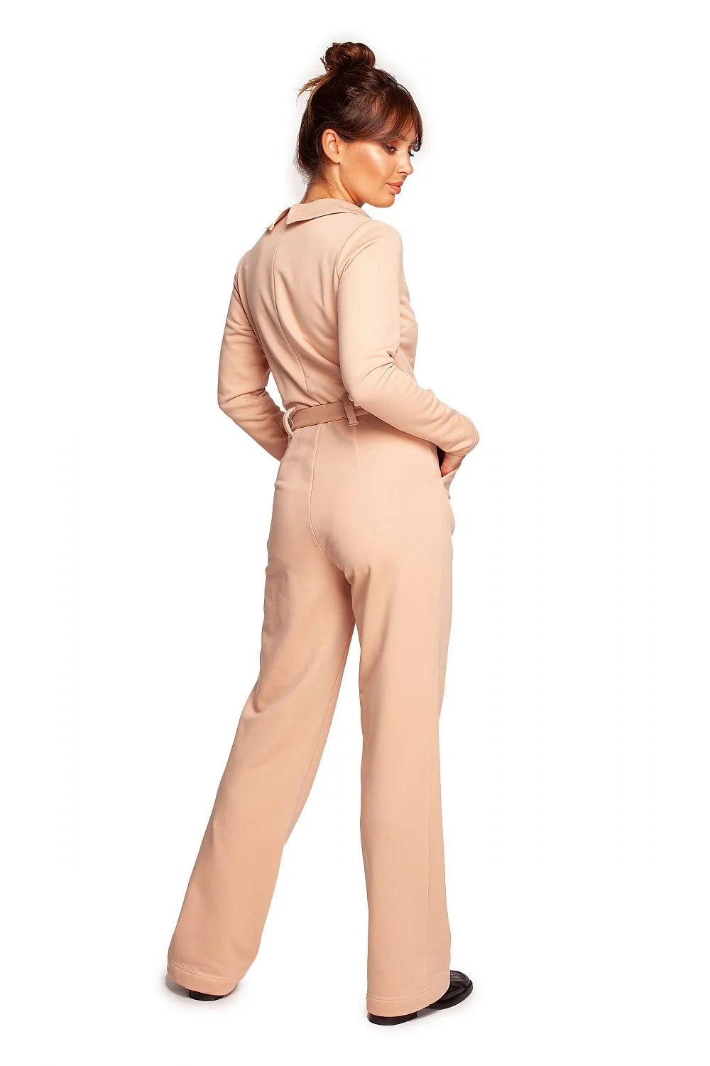 Combinaison Be Wear pour femme, violet intense, combi-pantalon ajusté, col classique, manches longues, ceinture intégrée, poches latérales, tissu doux, 90% coton, 10% polyester