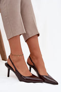 escarpins slingback femme cuir verni bordeaux foncé bout pointu talon aiguille bride arrière fine finition brillante élégant intemporel