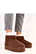 bottes neige femme fourrure synthétique teddy marron chocolat cheville bout rond plateforme 4cm semelle antidérapante doublure rembourrée confort chaleur cocooning
