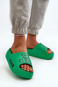 Mules femme modernes design ludique motif ours plateforme confortable couleur verte vif BEAR texturé piano semelle 5.5cm