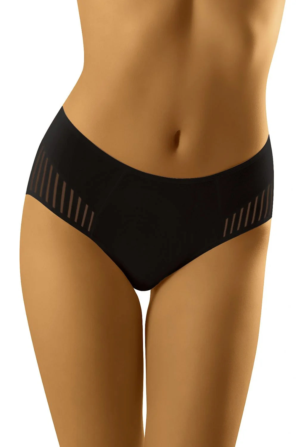 Culottes en microfibre noir modernes élégantes avec empiècements transparents rayés pour confort féminin quotidien