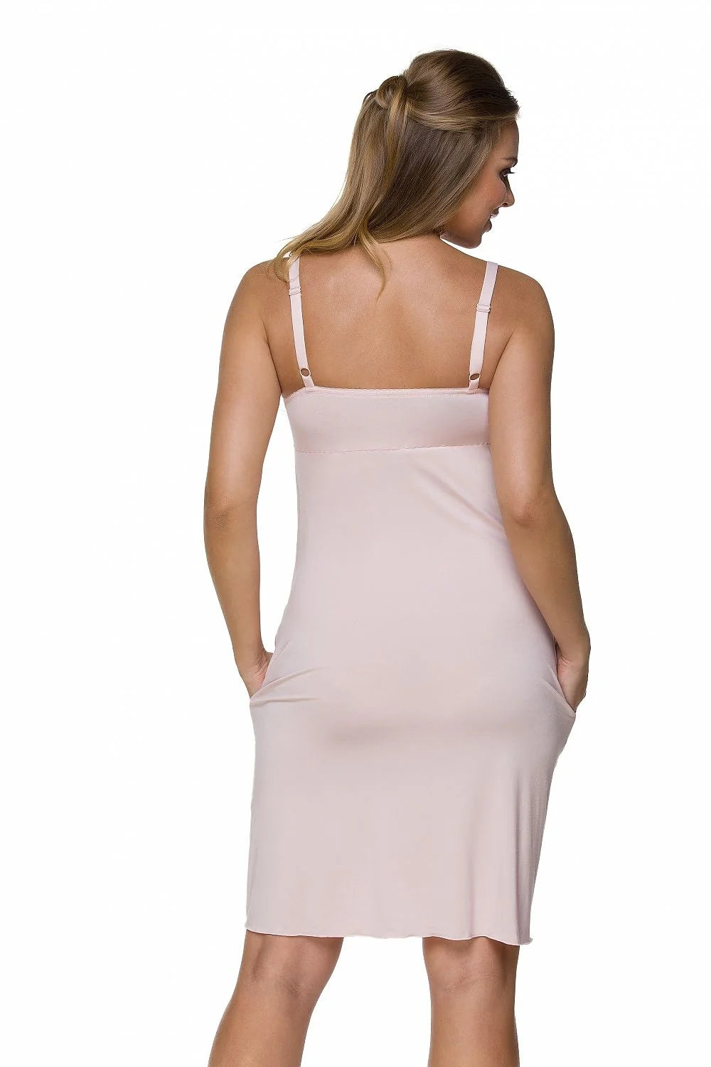 Nuisette maternité en coton élasthanne rose pâle romantique dentelle florale confort pour futures mamans