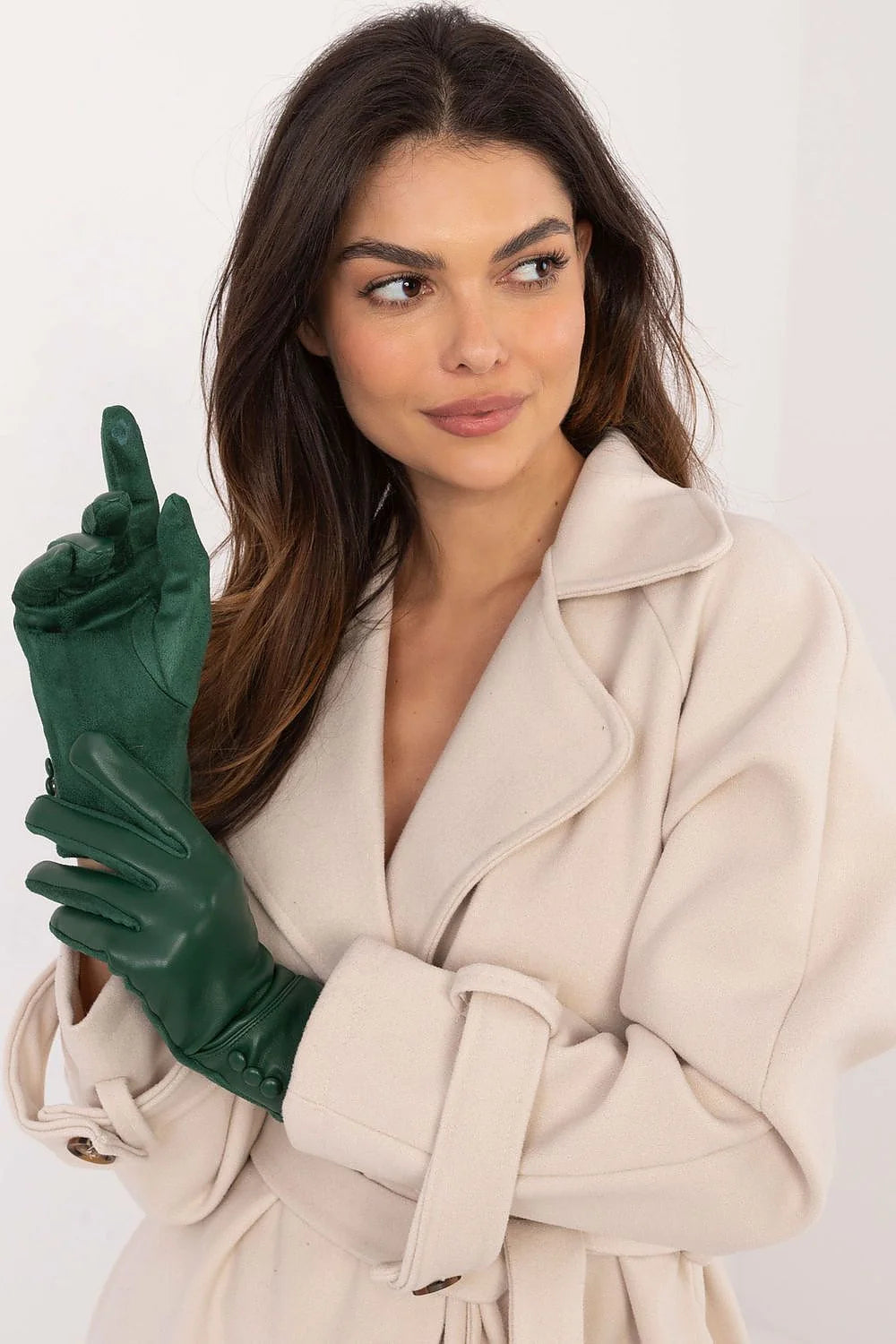 Gants féminins élégants en cuir éco-friendly, boutons décoratifs, fleur brodée, polyuréthane, polyester, spandex, occasion hiver, style classique, fonctionnalités pratiques