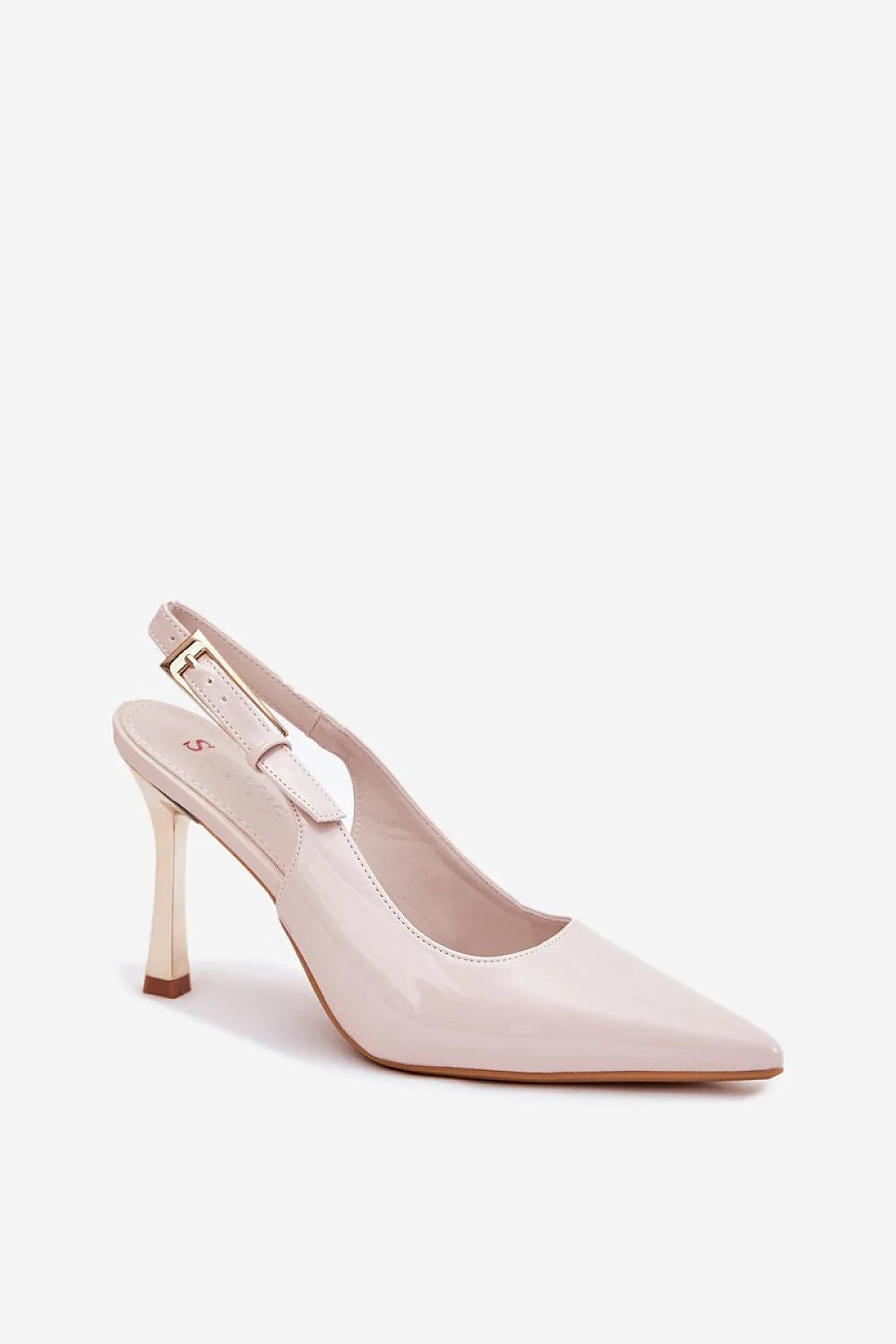 Talons hauts design moderne couleur beige pâle matériau brillant occasions spéciales femmes escarpins sling-back talon ouvert ajustable confort