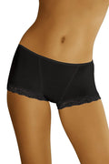 Shorty pour femme en coton doux et élasthanne, dentelle florale, couleur noire, coupe ajustée, confort optimal, style élégant, idéal pour la vie quotidienne