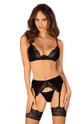 Ensemble de lingerie sexy Obsessive noir dentelle femmes soutien-gorge string porte-jarretelles tissu lisse occasion intime confiance en soi