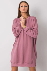 robe sweat oversize femme vieux rose molleton doux col rond manches longues poignets ourlet mini genou confortable casual urbain détente