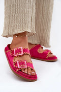 Sandales femmes style décontracté moderne couleur rose vif sangles croisées boucles transparentes suédine écologique semelle profilée amorti confortable été vacances urban
