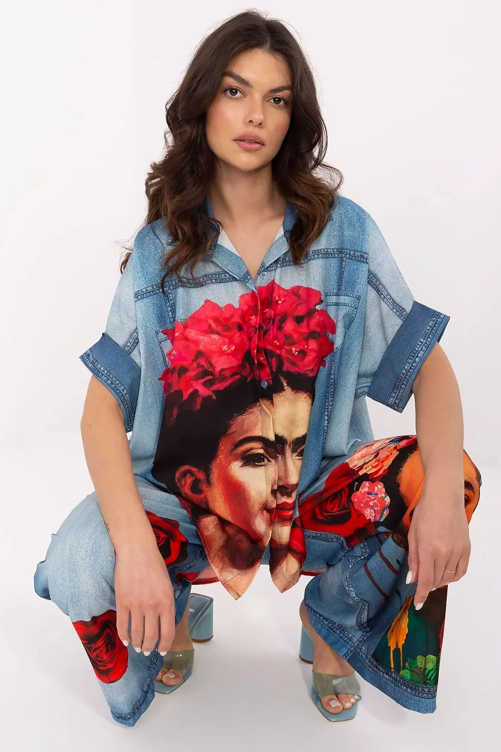 Chemise décontractée femme imprimé coloré manches courtes col classique viscose polyester motifs artistiques urban style summer fashion