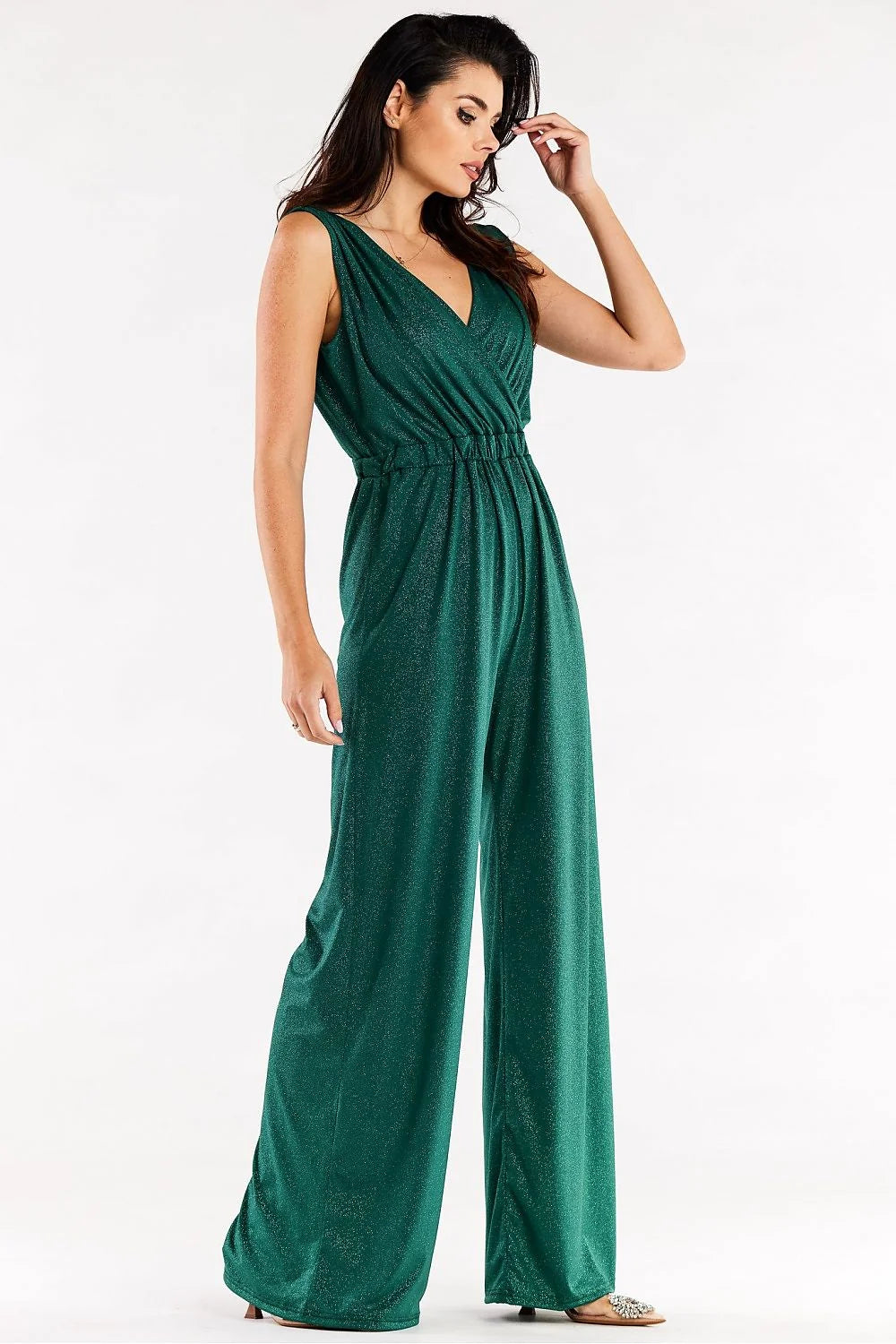 Combinaison pour femme robe longue sans manches en V couleur rose vif tissu fluide élastique Pologne