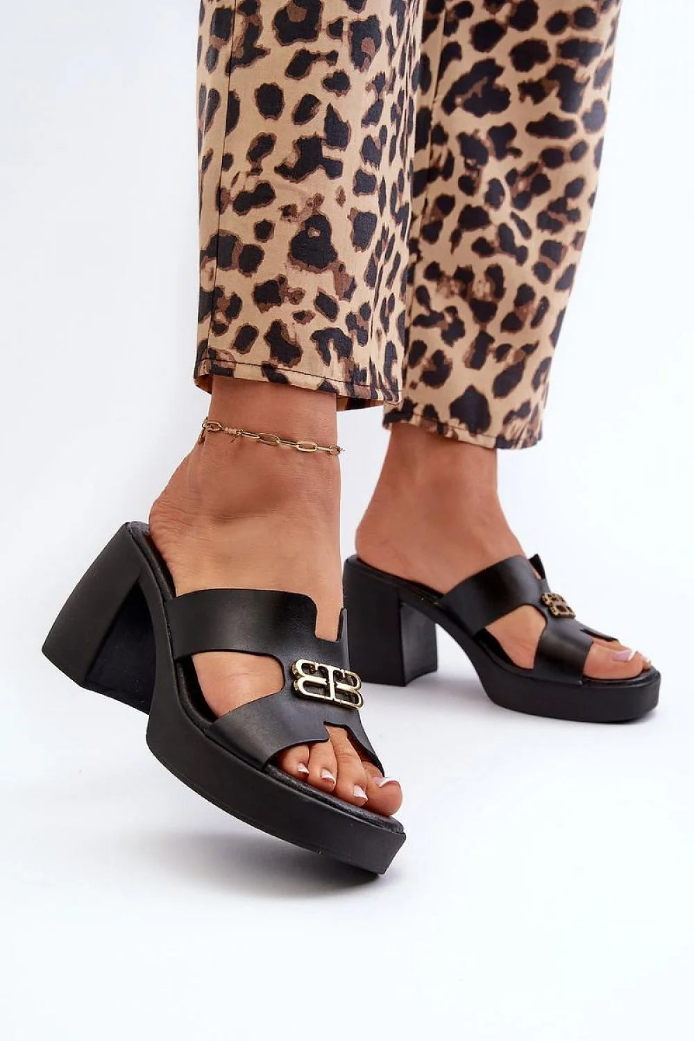 sandales femmes cuir naturel noir talon carré doré doubleb métal bout ouvert plateforme épaisse semelle compensée confortable stabilité 8cm élégantes