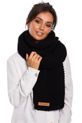 Châle en acrylique maille épaisse noir profond logo Be Wear écharpe cosy femme occasionnel style urbain