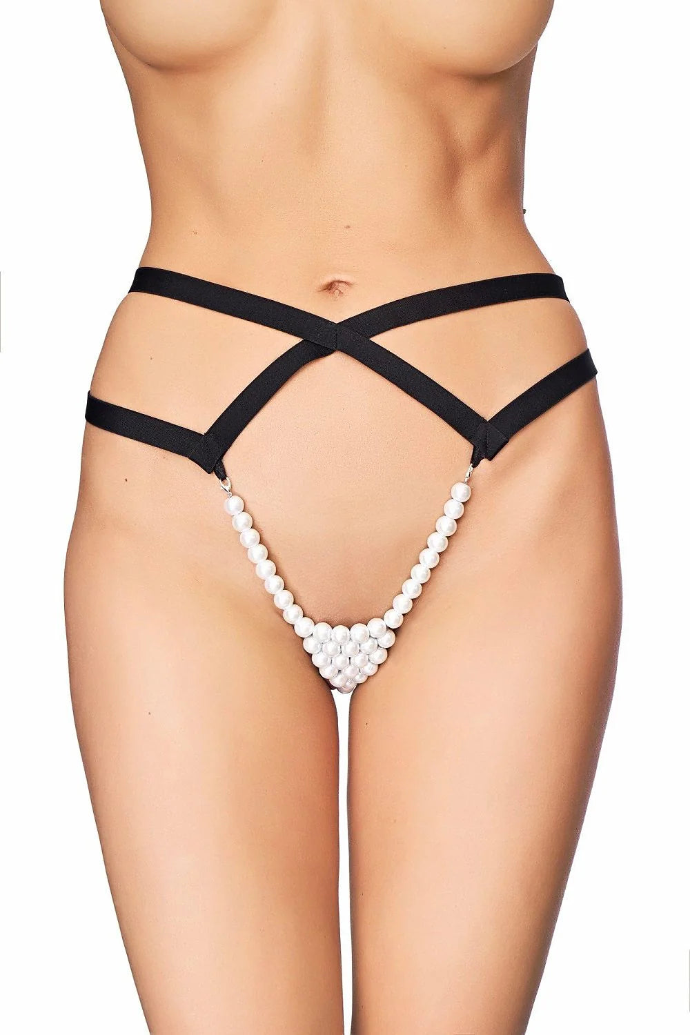 Strings 7heaven - String audacieux en bandes élastiques et perles blanches, design minimaliste, coupe basse sur les hanches, femme sexy, lingerie luxueuse