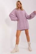 Pull long oversize à motifs câbles pour femme en acrylique couleur lavande douce manches volumineuses coupe loose