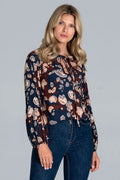 Chemisier Figl viscose fluide élégant manches longues motifs floraux abstraits pour occasions décontractées et formelles