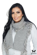 écharpe femme châle automne hiver damier franges denses tricot texturé laine acrylique fabriquée Pologne gris large longue douce