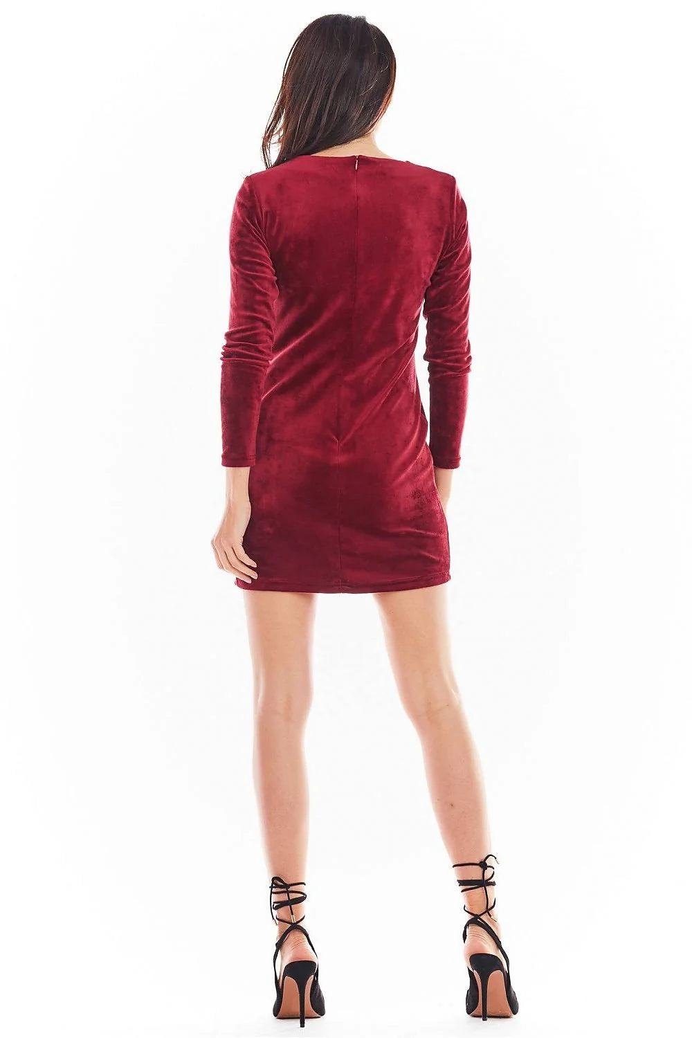 Robe moulante en velours doux rose pâle élégante à manches longues fendue pour soirées chics