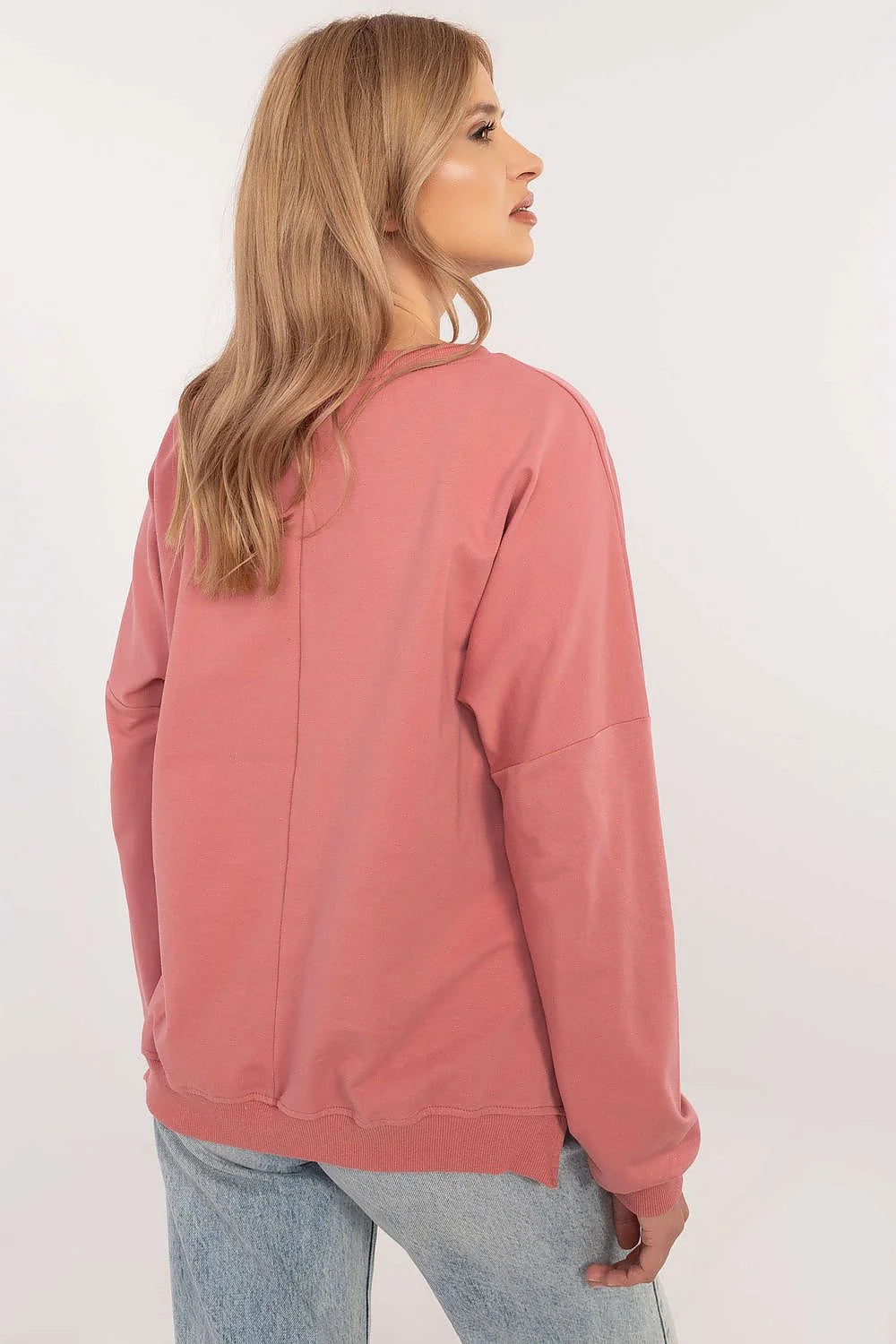 Sweatshirt pour femme style décontracté motif animal print coton élasthanne rose poudré manches longues coupe ample