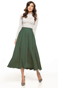 Jupe longue évasée polyester vert forêt élégante intemporelle confortable style chic femme moderne automne