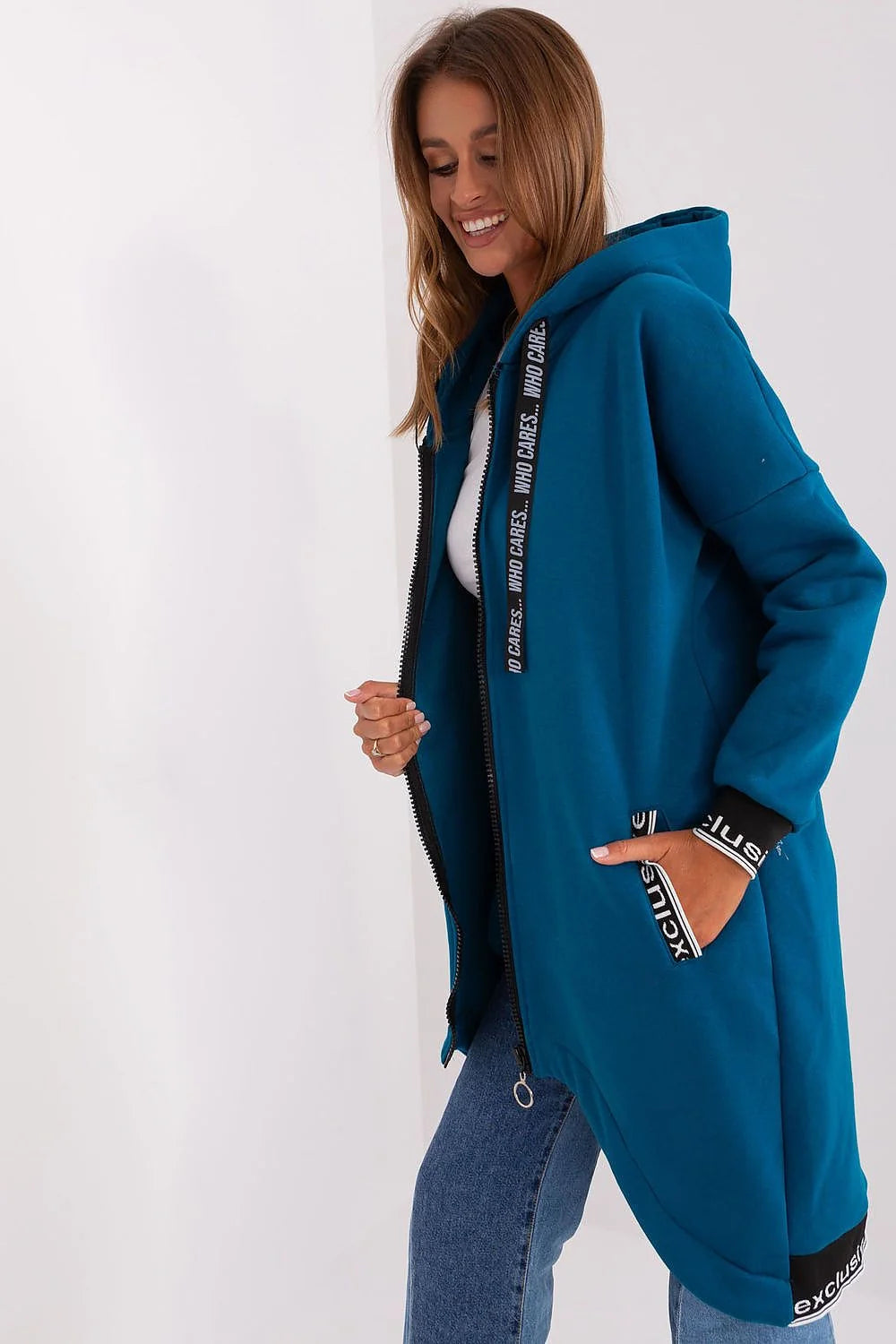 Sweatshirt Relevance pour femme longline oversized hooded zippered contrast cuffs urban style