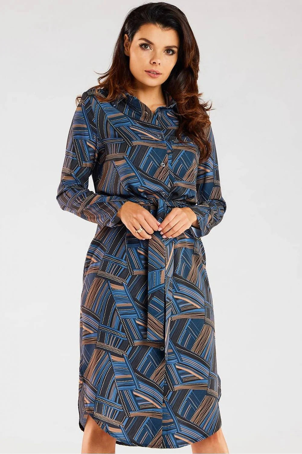 Robe de jour awama pour femme design moderne matériau confortable manches longues ceinture incluse polyester elasthanne
