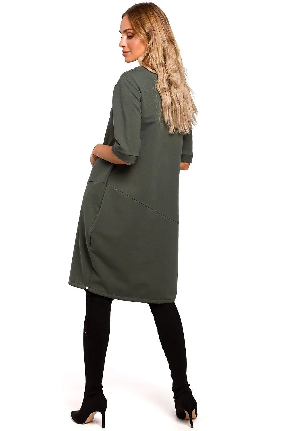 Robe mi-longue coton casual élégante marron camel confortable avec poches pour femmes modernes actives