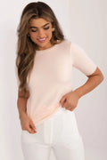 Haut féminin décontracté manches courtes viscose élasthanne rose nude ajusté col rond élégant femmes été printemps